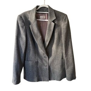 Koret Women's Vintage 100% Wool Charcoal Grey Blazer Size M Timeless Classic